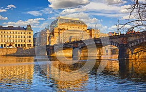 Prague, Czech Republic. View at Legion bridge and National Theatre