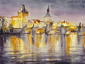 Prague, Czech Republic watercolors painted.