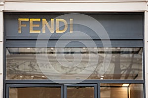 Fendi logo in front of their main boutique for Prague.