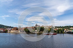 View of the Vltava River and Prague Castle and city