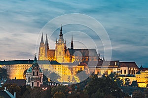 Prague durin beautiful sunset with castle, Hradcany, Czech Republic