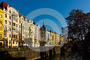 Prague embankment on Vltava river