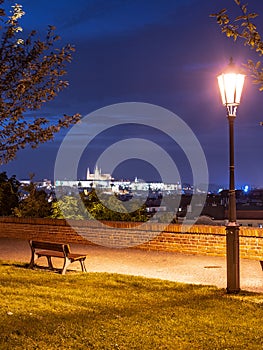 Prague evening. View of Prague Castle from Vysehrad fortification, Prague, Czech Republic