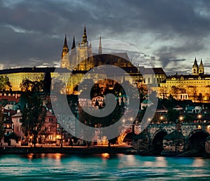 Prague & Hradcany, Prague, by night