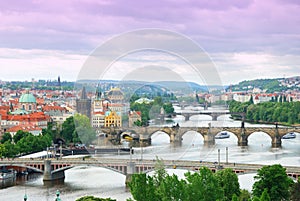 Prague and its multiple bridges across Vltava river