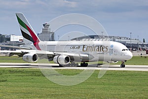 Emirates Airbus A380 at Vaclav Havel airport Prague PRG