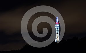 Prague Lookout Tower (also called small Eiffel Tower) on Petrin hill with the night illumination