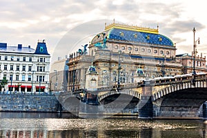 Prague National Theatre and Legion bridge, Czech Republic