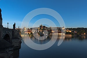 Prague near Charles Bridge with a view of Prague Castle.