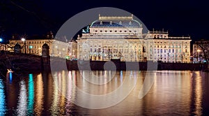 Prague at night, the capital, National Theatre