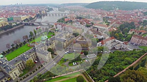 Prague old city, Prazsky Hrad aerial shot, red rooftops building