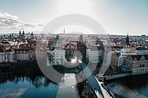 Prague in the Old Town. Czech Republic Charles Bridge over Vltava river. View of Prague