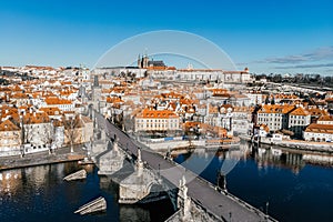 Prague in the Old Town. Czech Republic Charles Bridge over Vltava river. View of Prague