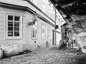 Prague Old Town nooks in black and white, Czech Republic