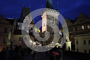 Prague old town over the Charles Bridge at night