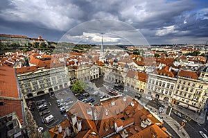 Prague Old Town Square and Church of Mother of God before Tyn in Prague, Czech Republic.