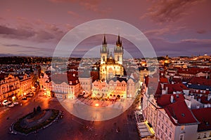 Prague old town square and church of Mother of God before Tyn in Prague, Czech Republic.