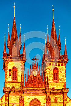 Prague Old Town Square, Church of Our Lady before Tyn. Czech Republic. Architecture and landmark of Prague in in the
