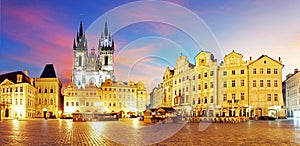 Prague Old town square at night - panorama