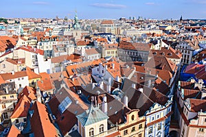 Prague Old Town Square row houses with traditional red roofs in the Czech Republic