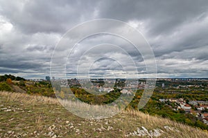 Prague panorama with autumn forest