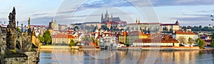 Prague panorama with Charles Bridge and Prague Castle at background, Czech Republic