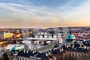 Prague panorama city skyline and Charles Bridge, Prague, Czech R