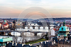 Prague panorama city skyline and Charles Bridge, Prague, Czech R