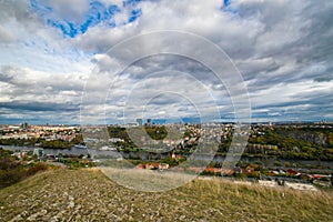 Prague panorama with PankrÃ¡c district and PodolÃ­