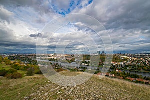 Prague panorama with PankrÃ¡c district and PodolÃ­