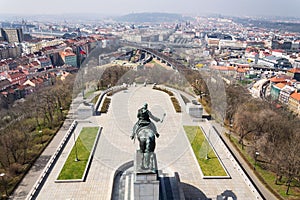 Prague panorama skyline with Jan Zizka equestrian statue, Czech Republic