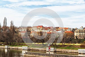 Prague - Podoli Quarter as seen from the Vltava River.
