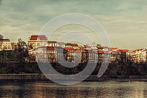 Prague - Podoli Quarter as seen from the Vltava River.