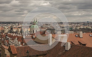 Prague - the red rooftops and the dark clouds.
