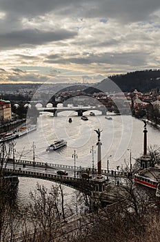 Prague river and charles bridge