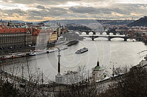 Prague river and charles bridge
