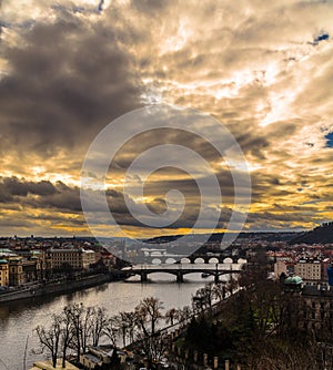 Prague river and charles bridge