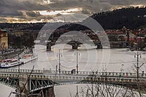Prague river and charles bridge