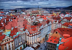 Prague roofs in the evening