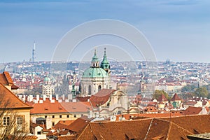 Prague roofs view with The Church of Saint Francis of Assisi in the center, Prague, Bohemia, Czech Republic