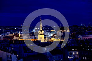 Prague rooftops at night. Czech Republic