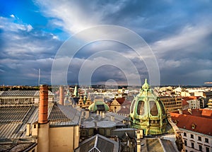 Prague rooftops and Obecni Dum Municipal House, view from Poder Tower. Czech Republic photo