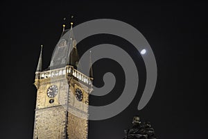 Prague's Old Town City Hall at night