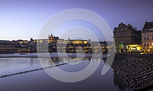 Prague Saint Vitus Cathedral and Charles Bridge at night