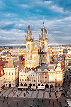 Prague skyline panorama. Czech Republic castle night cityscape. Europe traditional old city for tourism