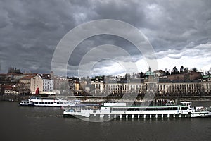 Prague skyline before thunderstorm. Old Europe