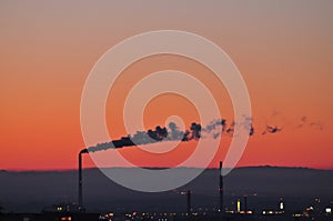 Prague smokeing cimney on sunrise