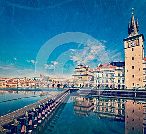 Prague Stare Mesto embankment view from Charles bridge