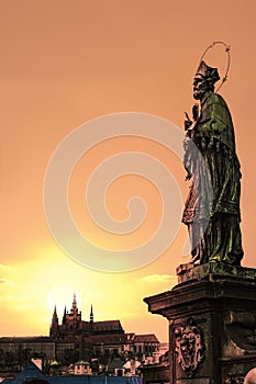 Prague sunset at Charles bridge