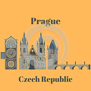 Prague town, Czech Republic. Church of Mother of God before Tyn, Old Town Square in European city. Famous, tourists travel